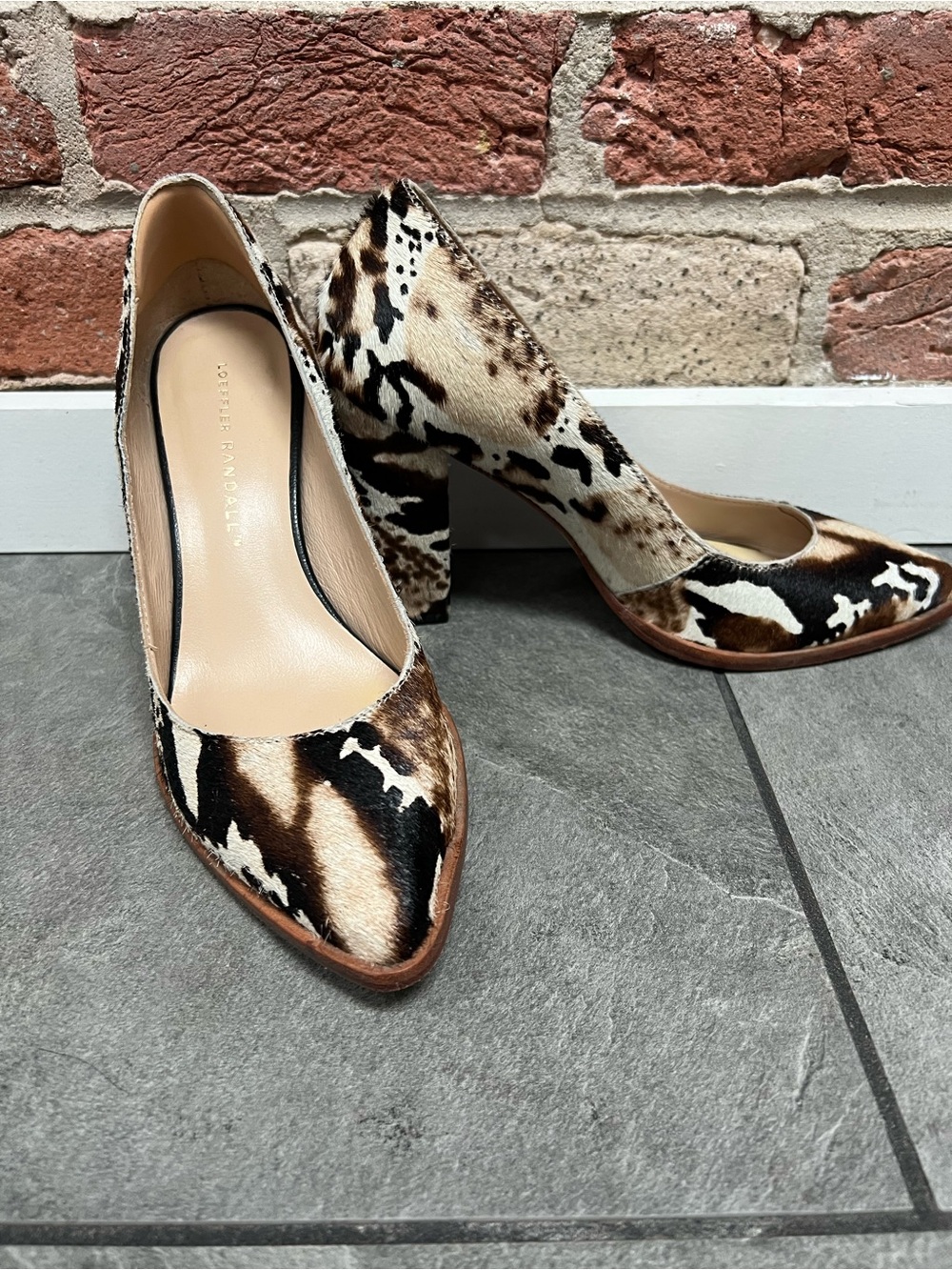 Loeffler Randall Remy Heels Pumps Womens 7.5 | Brown Cream Calf Hair Block Heel